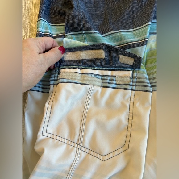 Hang Ten Blue Green Striped Drawstring Board Shorts Pocket Size 32 & Measures 32 - Picture 4 of 11